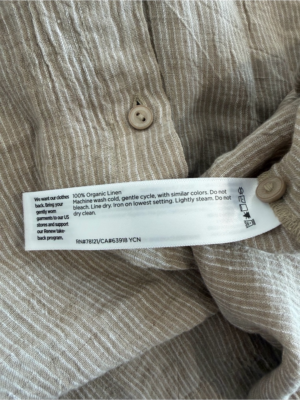 Eileen Fisher Beige-Taupe Linen Button-Front Shirt - Picture 3 of 6